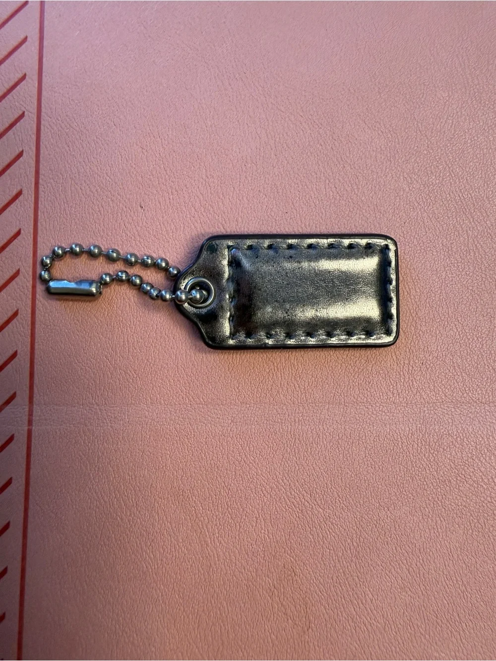 Coach Black Leather  Tag Key Chain with Ball Chain